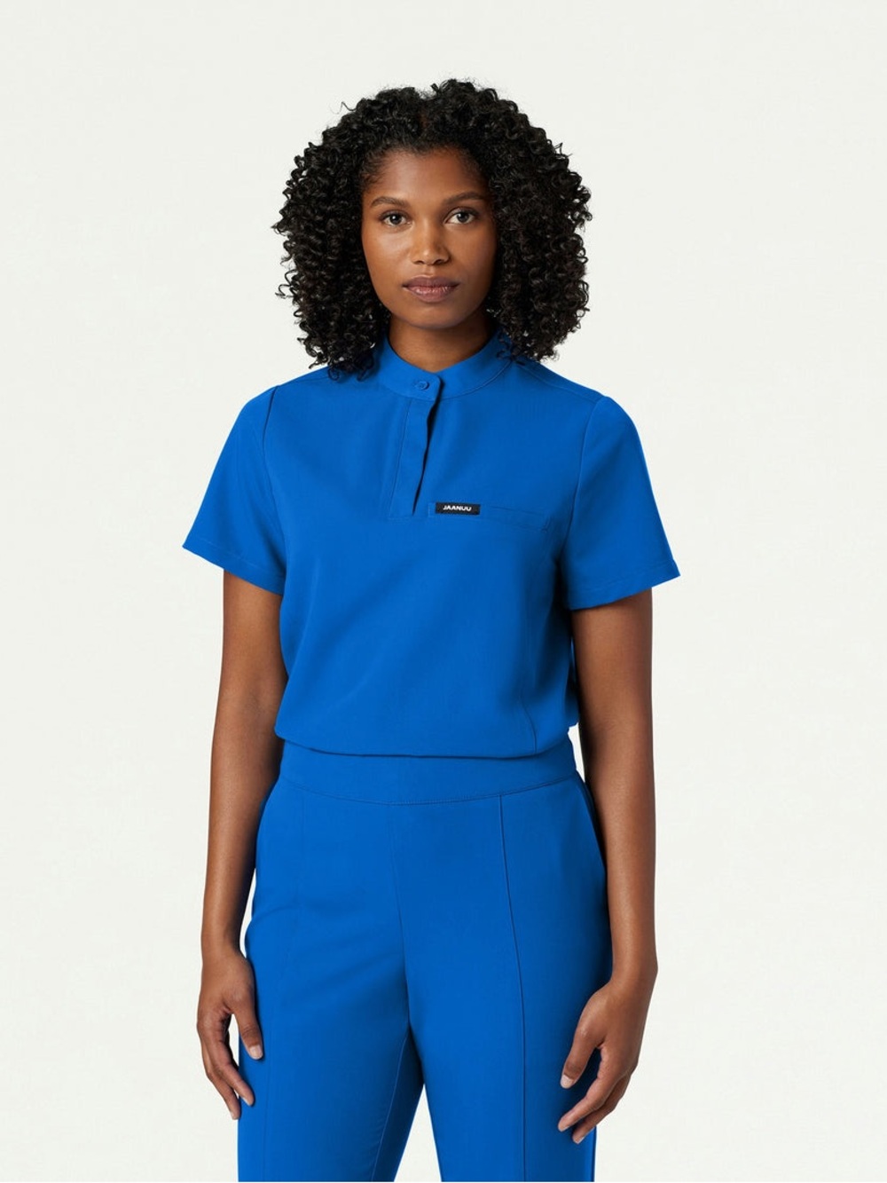 Jaanuu Womens Savi Tuck-In Stand-Collar Scrub Top Medium Royal Blue Classic